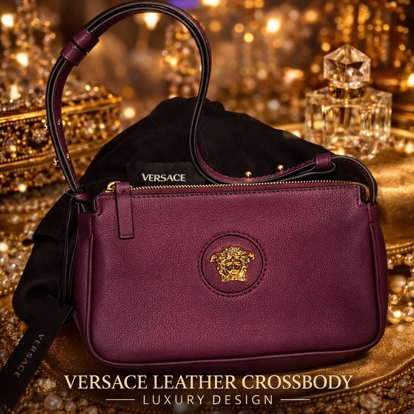 Versace Handbags - Versace Rich Purple Vitello Leather Shoulder Bag with Gold Medusa NWT MSRP $925